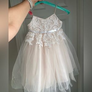 Ivory Floral Applique Spaghetti Strap Flower Girl Dress